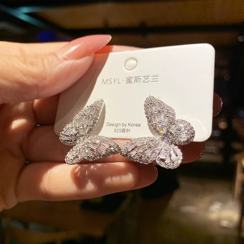 YCQZK Iced Out Butterfly Zircon Earrings