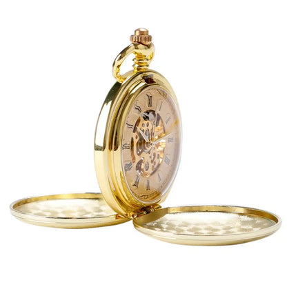 YISUYA Elegant Skeleton Smooth Hand Wind Mechanical Gold Colour Pocket Watch