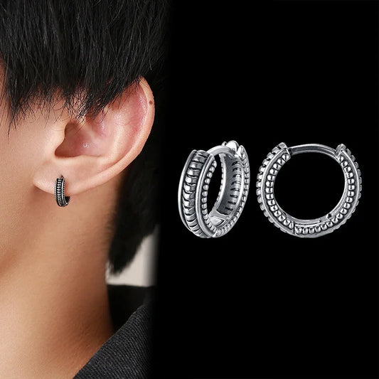 Vnox Stylish Stainless Steel Hoop Earrings In Black & Silver