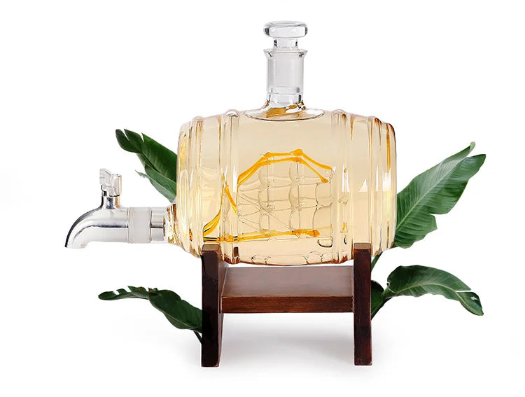 Luxurious Barrel Shape Glass Decanter 1000ml Capacity