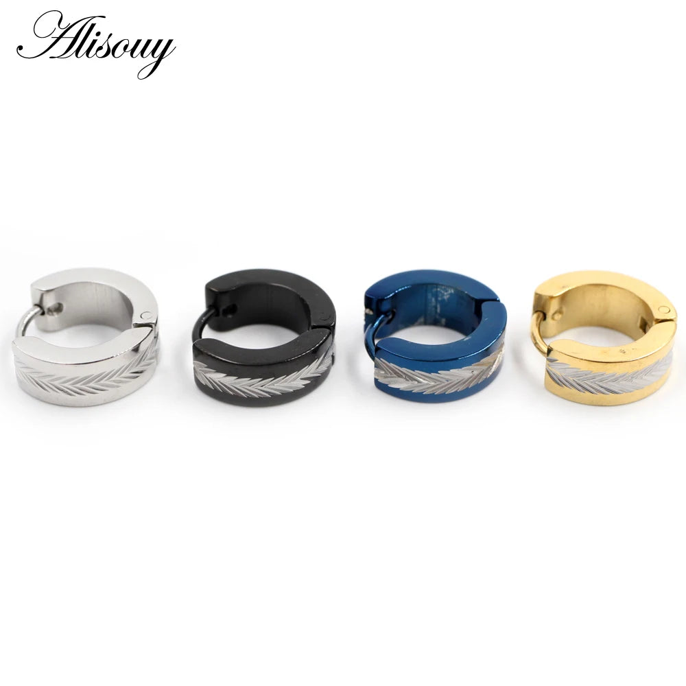 Alisouy 2Pcs Stainless Steel Carving Wheat/Leaf Hoop Earring