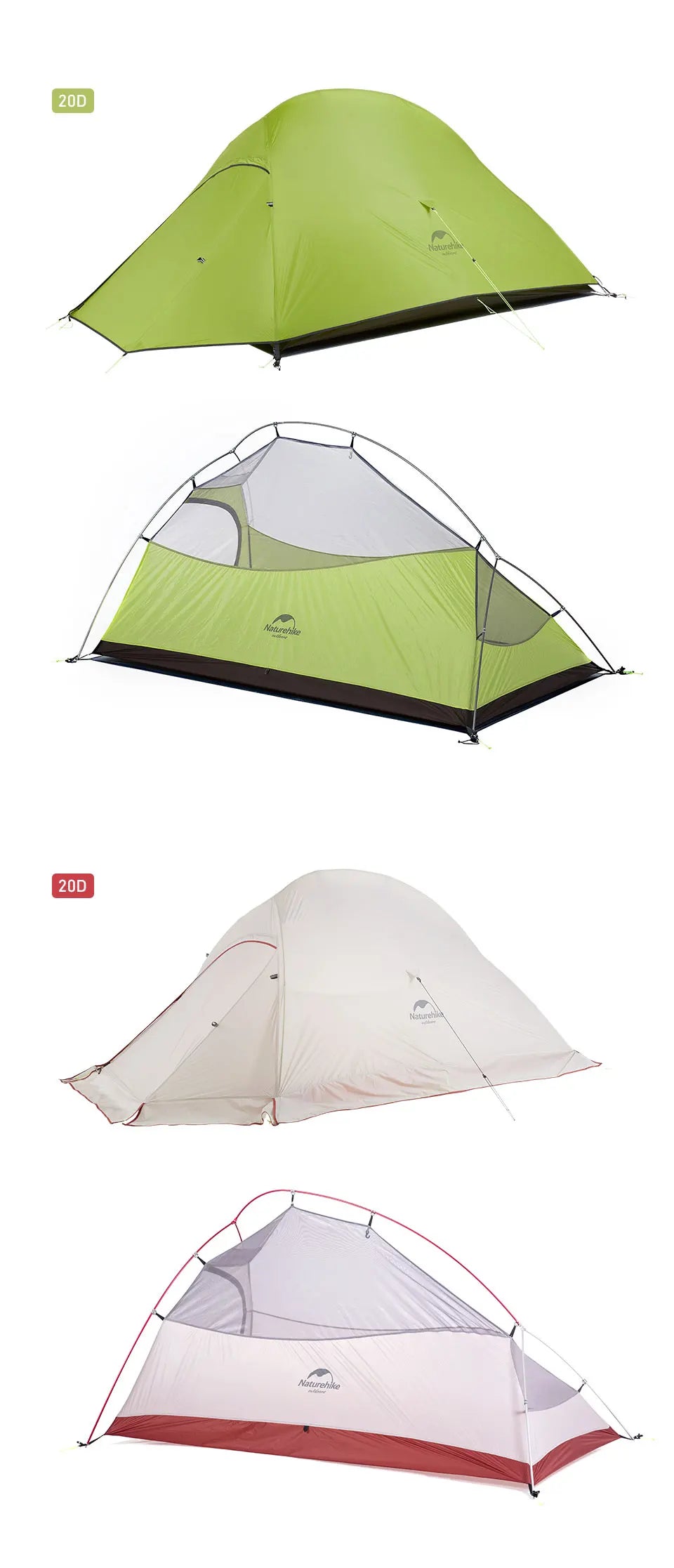 Naturehike Upgraded Cloud Up 2 Ultralight Tent Free Standing 20D Fabric Camping Tents For 2 Person With free Mat NH17T001-T