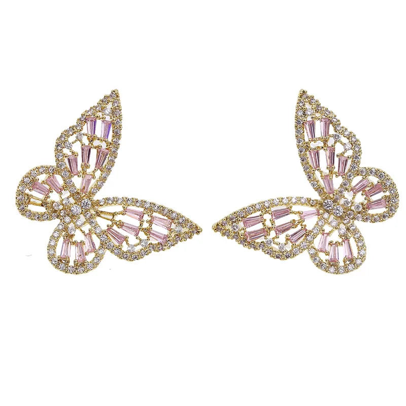 YCQZK Iced Out Butterfly Zircon Earrings