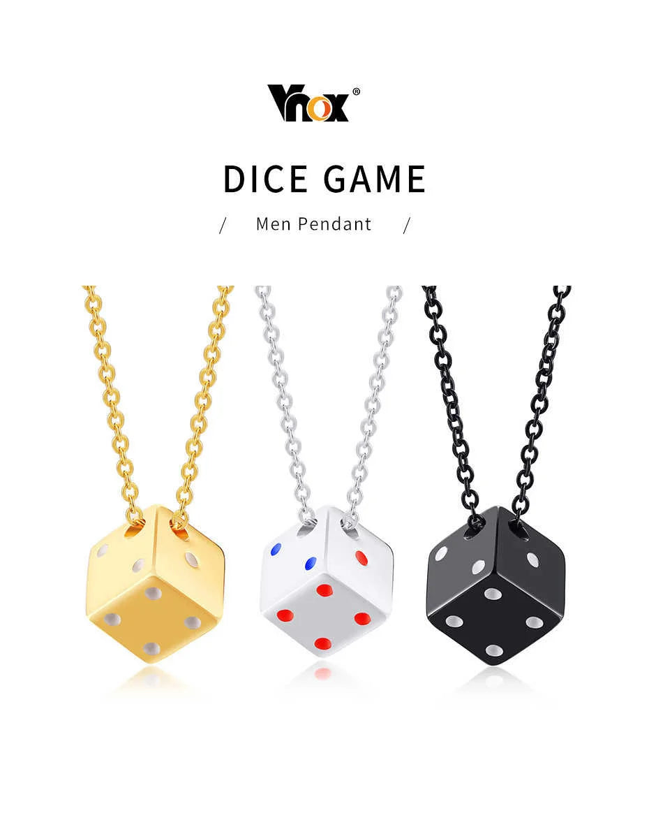 Vnox Dice Style Pendant With Stainless Steel Necklaces