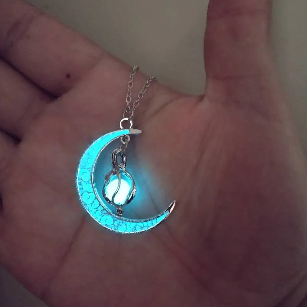 LossTower Night Fluorescence Glowing Hollow Cage & Moon Star Pendant