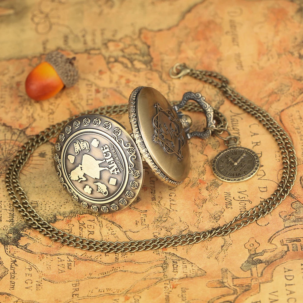 YISUYA Bronze Alice Quartz Pocket Watch With Small Pendant