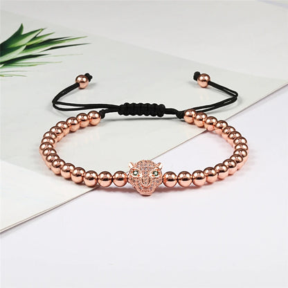 Royal Bracelet Gold/Silver/Rose Head 5MM Pave Beads Braided Handmade Armband