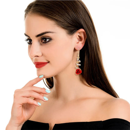 RINHOO FRIENDSHIP Multiple Style Fashion Red Rose Rhinestone Earrings