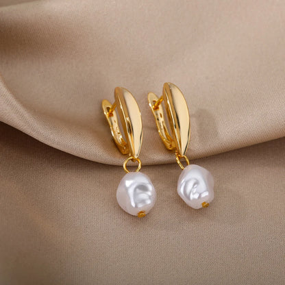 HPTOTMG Different Style Stainless Steel Pearl Earrings