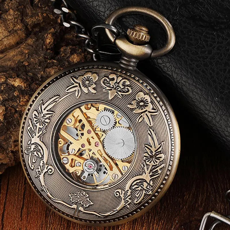 Gorben Solid Wood Mechanical Pocket Watch With Chain