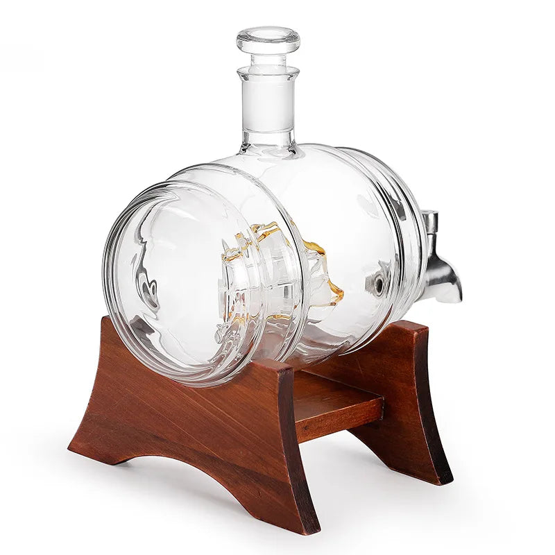 Luxurious Barrel Shape Glass Decanter 1000ml Capacity