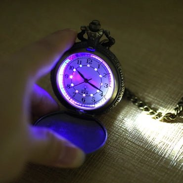 YISUYA Luminous Light Numerals Display Bronze Train Locomotive Quartz Pocket Watch