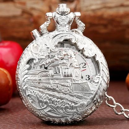 YISUYA Luminous Light Numerals Display Bronze Train Locomotive Quartz Pocket Watch