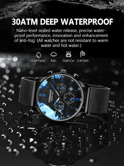 POEDAGAR Luxury Stainless Steel Quartz Watch - Waterproof, Luminous, Date And Box