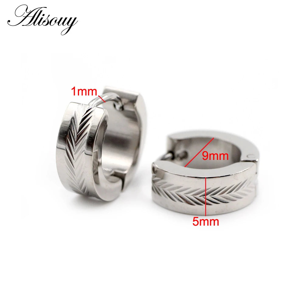 Alisouy 2pcs Stainless Steel Carved Circle Hoop Earrings