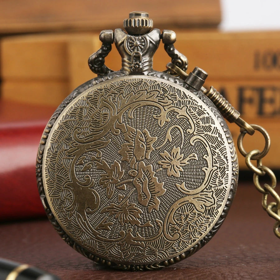 YISUYA Luminous Light Numerals Display Bronze Train Locomotive Quartz Pocket Watch