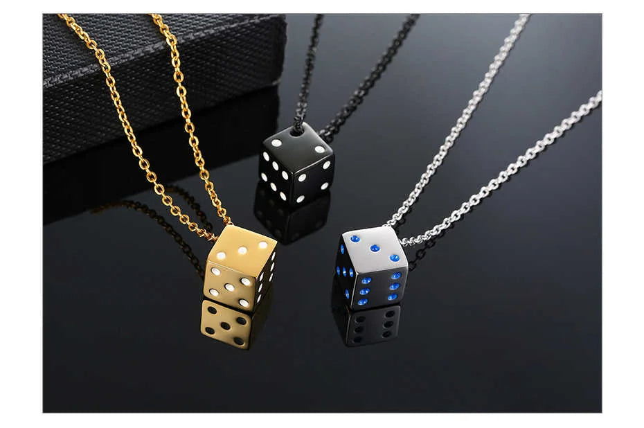 Vnox Dice Style Pendant With Stainless Steel Necklaces