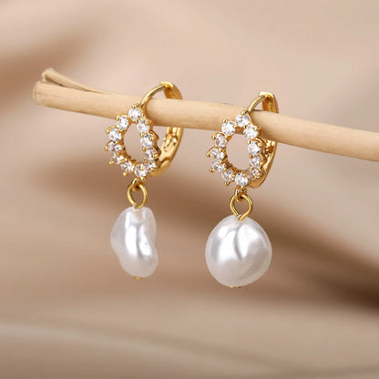 HPTOTMG Different Style Stainless Steel Pearl Earrings