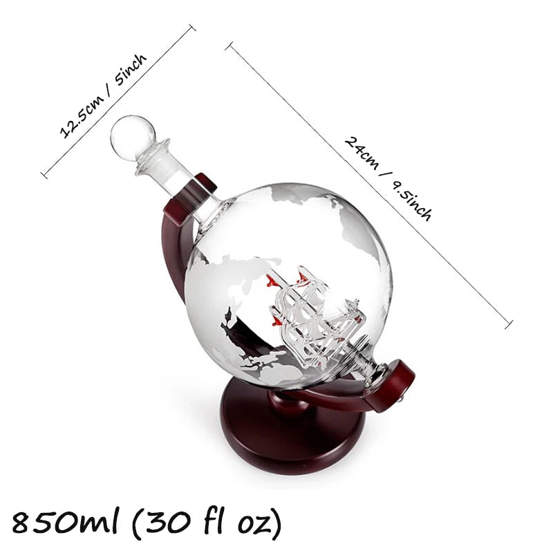 Creative Globe Decanter Set with Lead-free Carafe Exquisite Wood-stand and 2 Whisky Glasses Whiskey Decanter Globe Grade Gift