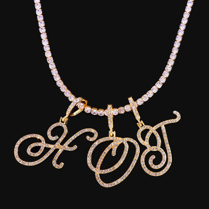 Cursive Intial Name Silver/Gold Chain With Zirconia