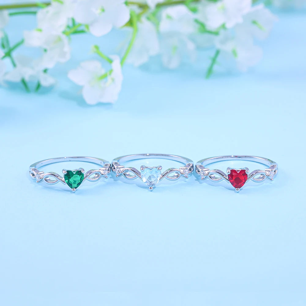 Huitan Simple Heart With Zircon Stone Ring