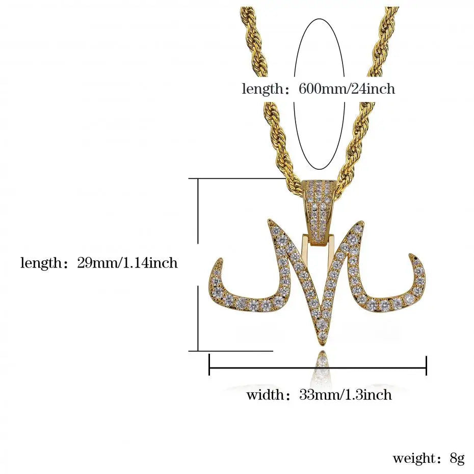 TOPGRILLZ Iced Out Majin Pendant Necklace White And Gold Finish