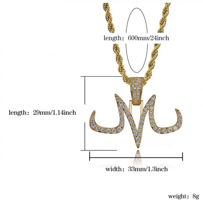 TOPGRILLZ Iced Out Majin Pendant Necklace White And Gold Finish