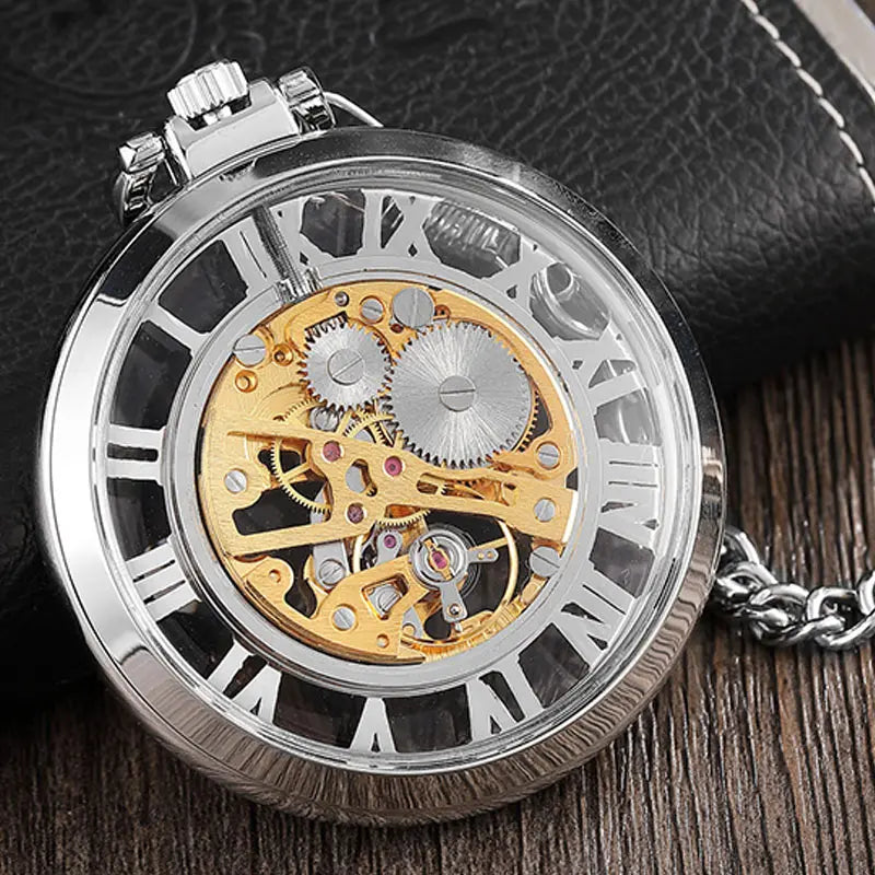 Gorben Luxurious Vintage Mechanical Skeleton Pocket Watch In Silver & Gold Colour