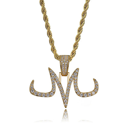 TOPGRILLZ Iced Out Majin Pendant Necklace White And Gold Finish