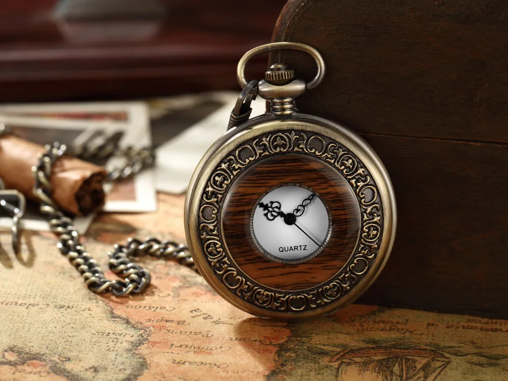 Gorben Solid Wood Mechanical Pocket Watch With Chain