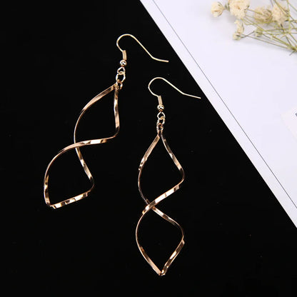 Guangtuo Simple Spiral Drop Earrings In Gold & Silver Colour