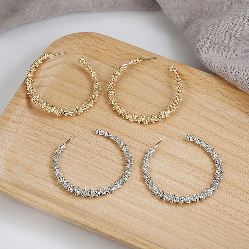 Big Hoop Earrings With Rhinestone In Gold, Silver & Rose Gold