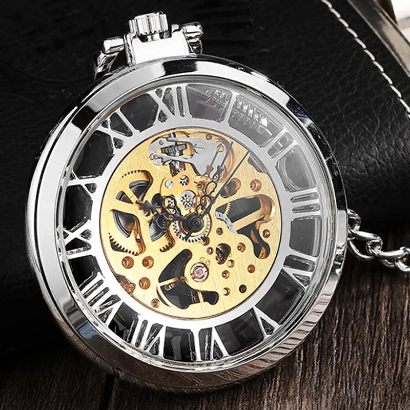 Gorben Luxurious Vintage Mechanical Skeleton Pocket Watch In Silver & Gold Colour