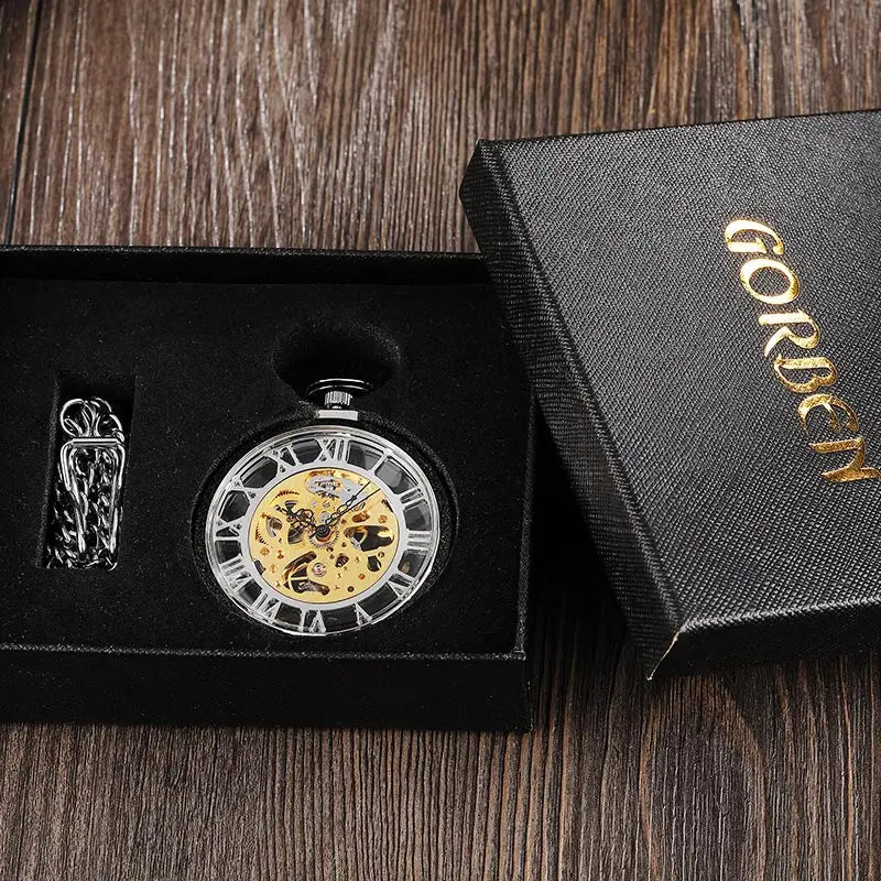 Gorben Luxurious Vintage Mechanical Skeleton Pocket Watch In Silver & Gold Colour