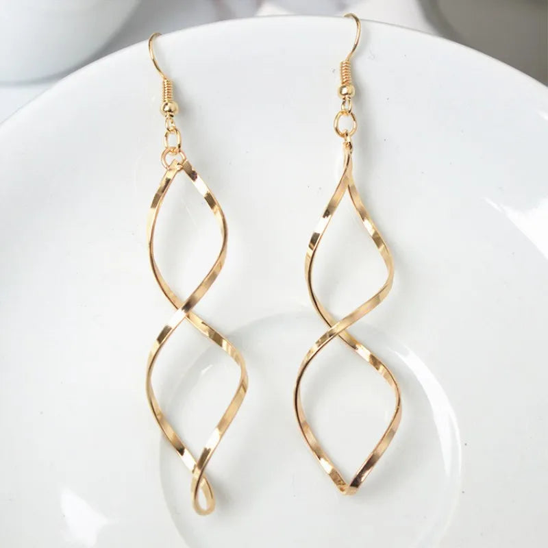 Guangtuo Simple Spiral Drop Earrings In Gold & Silver Colour