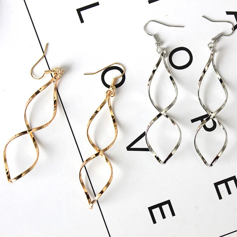 Guangtuo Simple Spiral Drop Earrings In Gold & Silver Colour