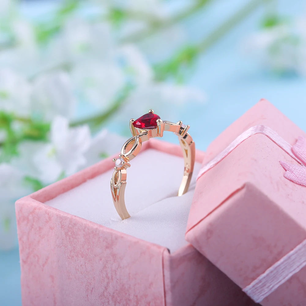 Huitan Simple Heart With Zircon Stone Ring