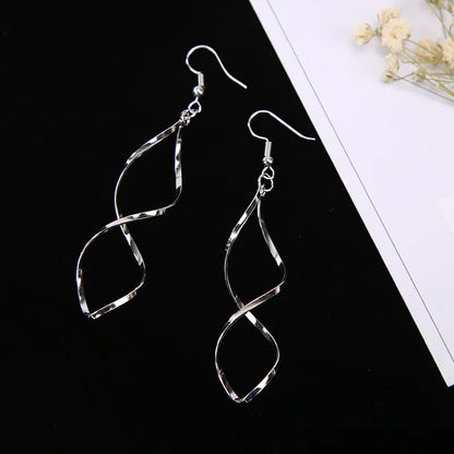 Guangtuo Simple Spiral Drop Earrings In Gold & Silver Colour