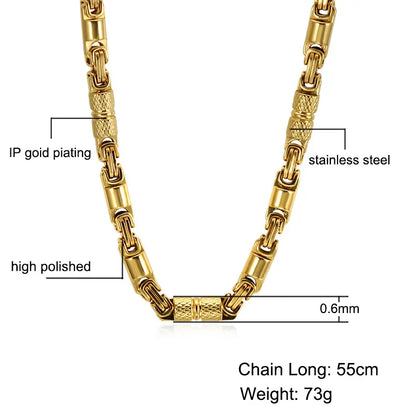 Qiaonitu 6mm Heavy 18K Gold Color Stainless Steel Byzantine Chain Necklace