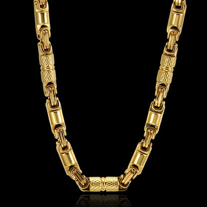 Qiaonitu 6mm Heavy 18K Gold Color Stainless Steel Byzantine Chain Necklace