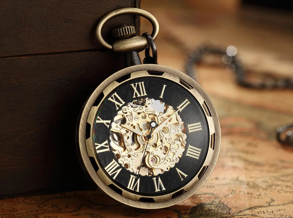 Gorben Luxurious Vintage Mechanical Skeleton Pocket Watches In Gold, Silver, Black & Mixed Colours