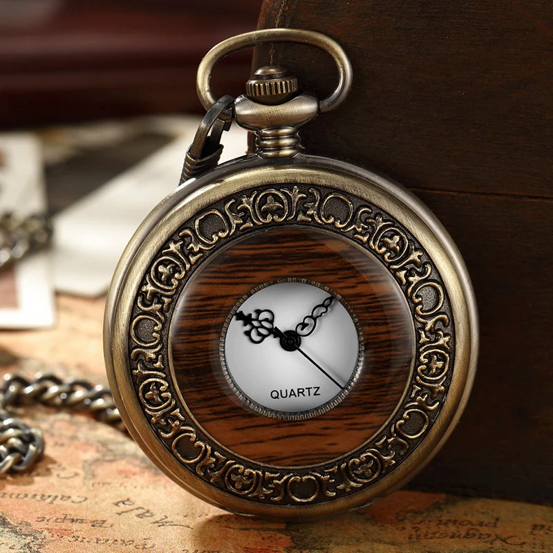 Gorben Solid Wood Mechanical Pocket Watch With Chain