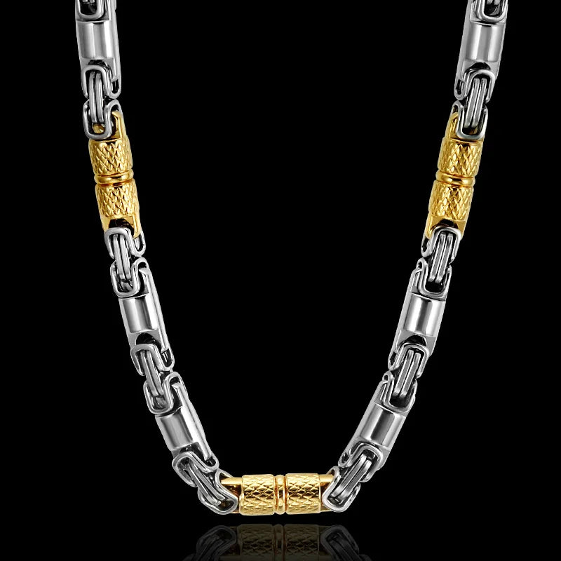 Qiaonitu 6mm Heavy 18K Gold Color Stainless Steel Byzantine Chain Necklace