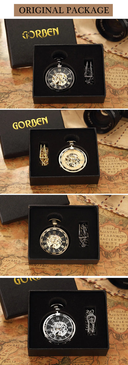 Gorben Luxurious Vintage Mechanical Skeleton Pocket Watches In Gold, Silver, Black & Mixed Colours