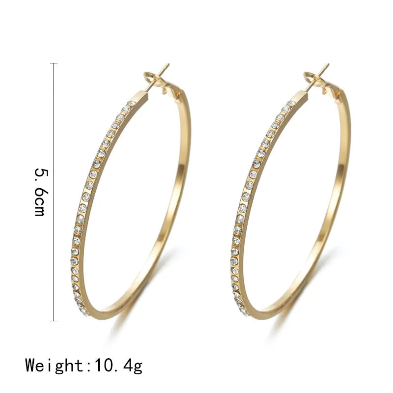 Big Hoop Earrings With Rhinestone In Gold, Silver & Rose Gold