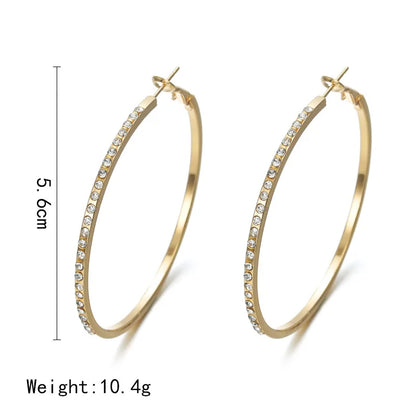 Big Hoop Earrings With Rhinestone In Gold, Silver & Rose Gold