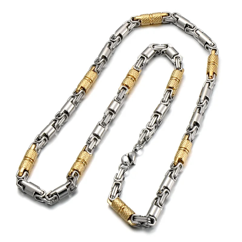 Qiaonitu 6mm Heavy 18K Gold Color Stainless Steel Byzantine Chain Necklace