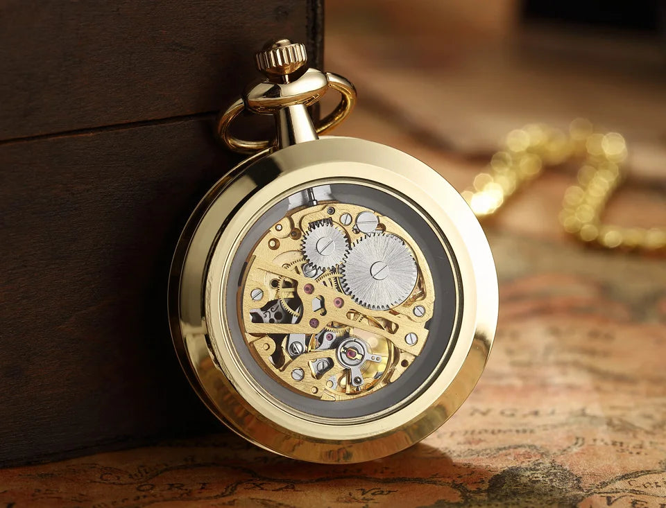 Gorben Luxurious Vintage Mechanical Skeleton Pocket Watches In Gold, Silver, Black & Mixed Colours