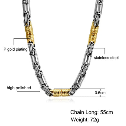 Qiaonitu 6mm Heavy 18K Gold Color Stainless Steel Byzantine Chain Necklace