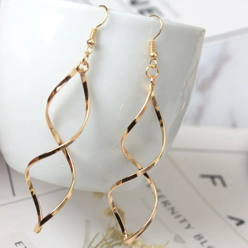 Guangtuo Simple Spiral Drop Earrings In Gold & Silver Colour